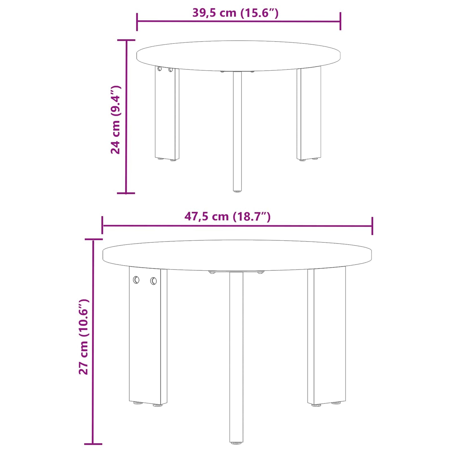 Tavolino da salotto 2 pz Naturale 47,5 x 47,5 x 27 cm