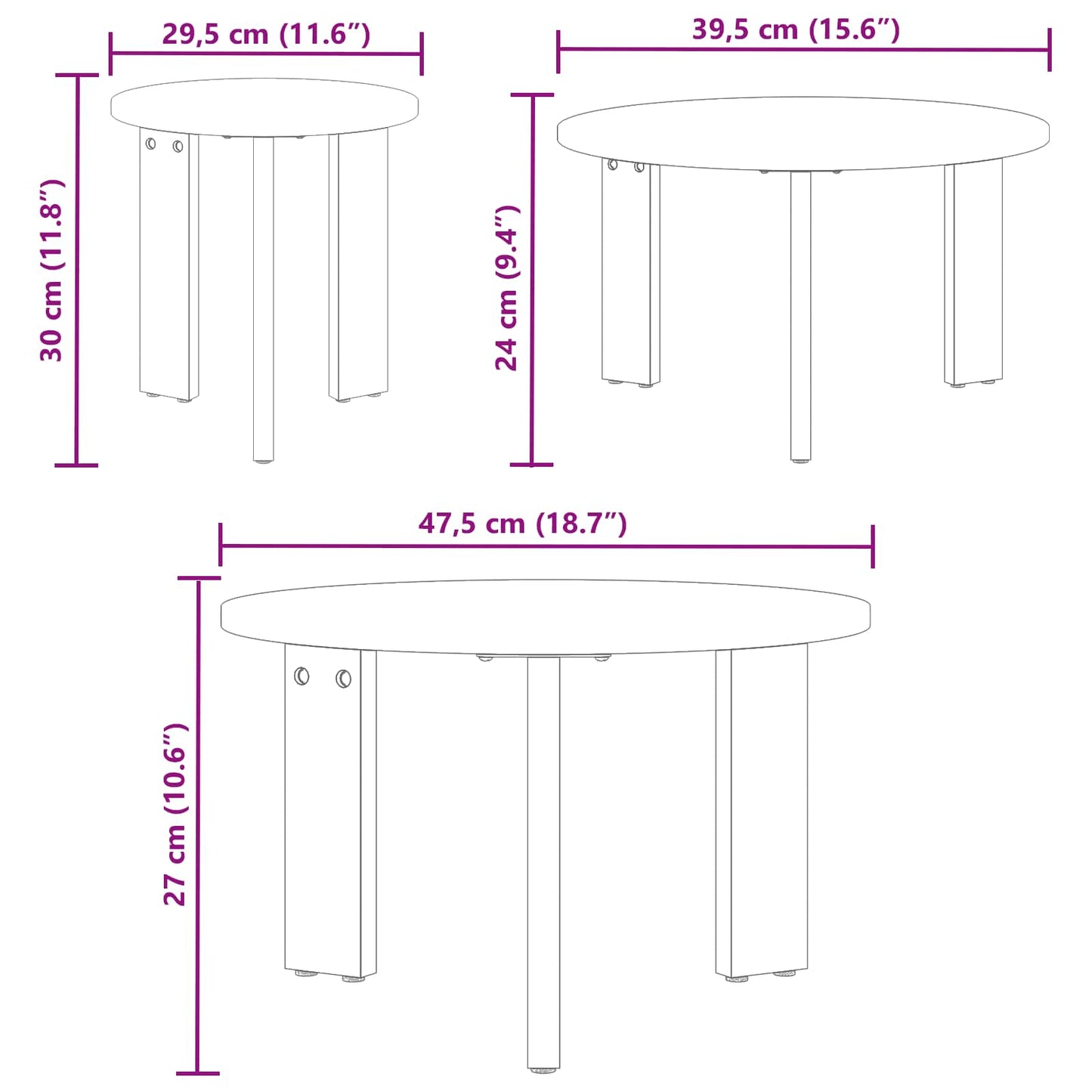 Tavolino da salotto 3 pcs Naturale Legno di pino massello | homemem39