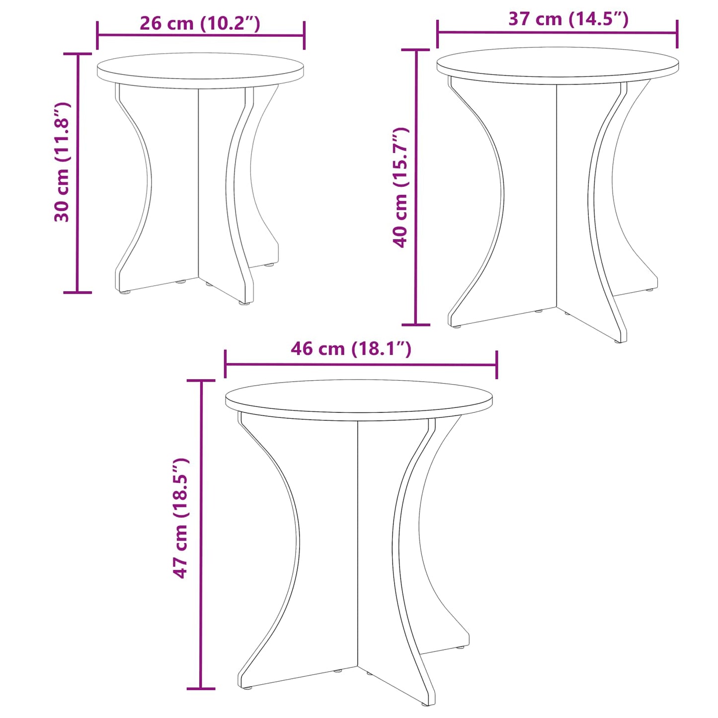 Tavolino da salotto 3 pz Bianco 46 x 46 x 47 cm