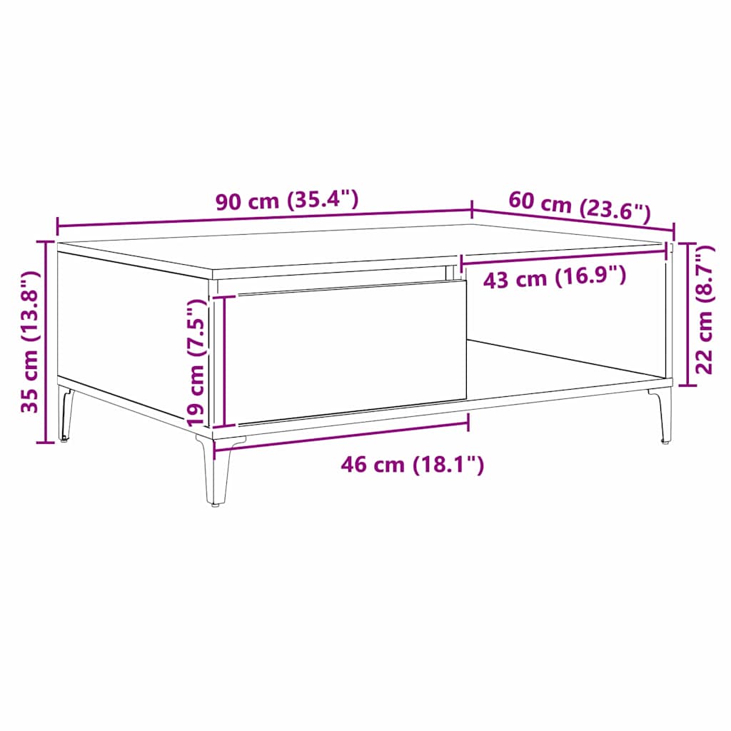 Tavolino da salotto Legno vecchio 90 x 60 x 35 cm | homemem39