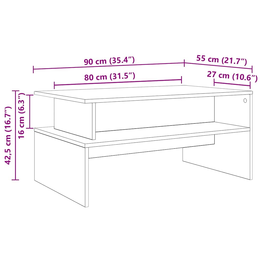 Tavolino da salotto rovere artigianale 90 x 55 x 42.5 cm