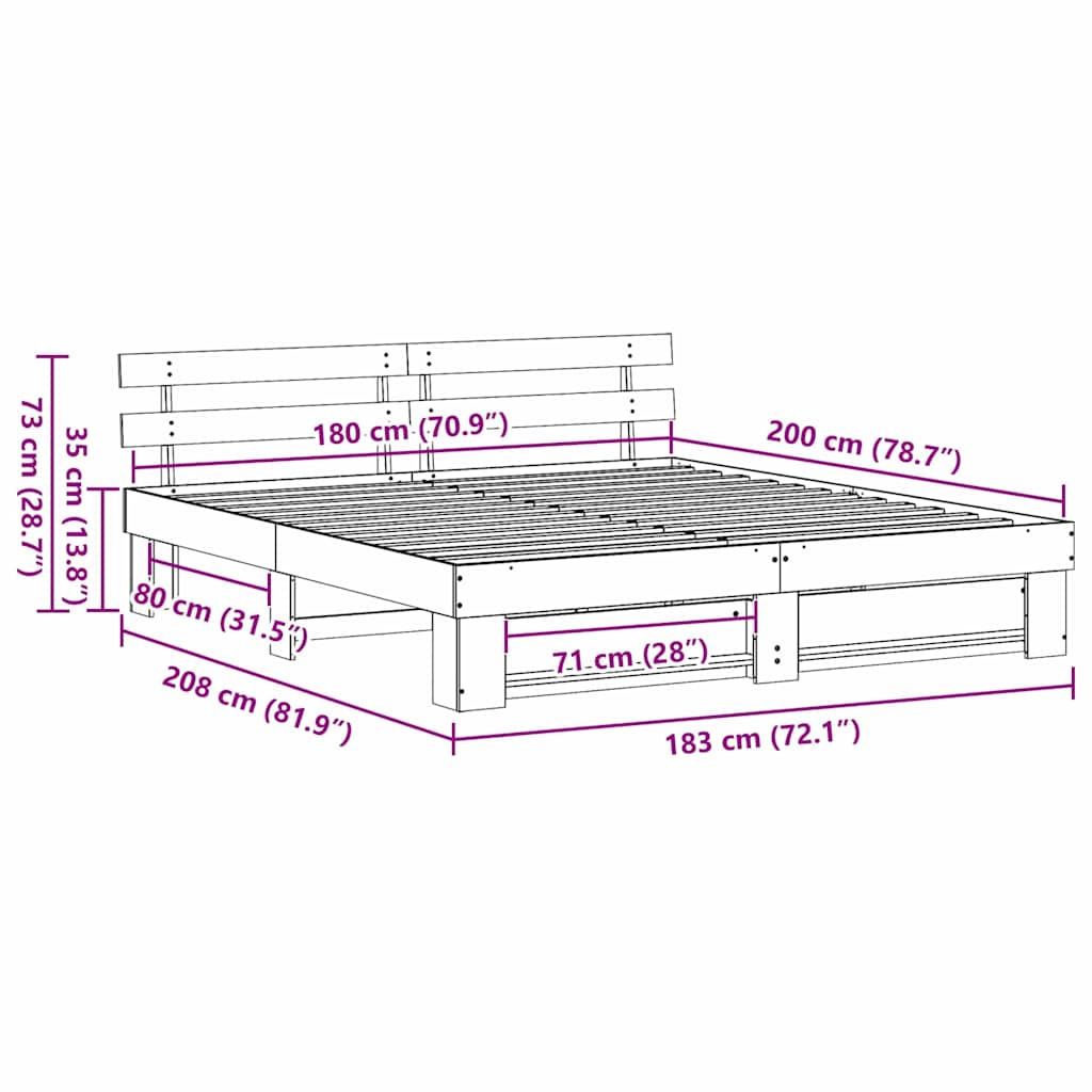 Struttura del letto Marrone 180 x 200 cm Legno di pino massello - homemem39