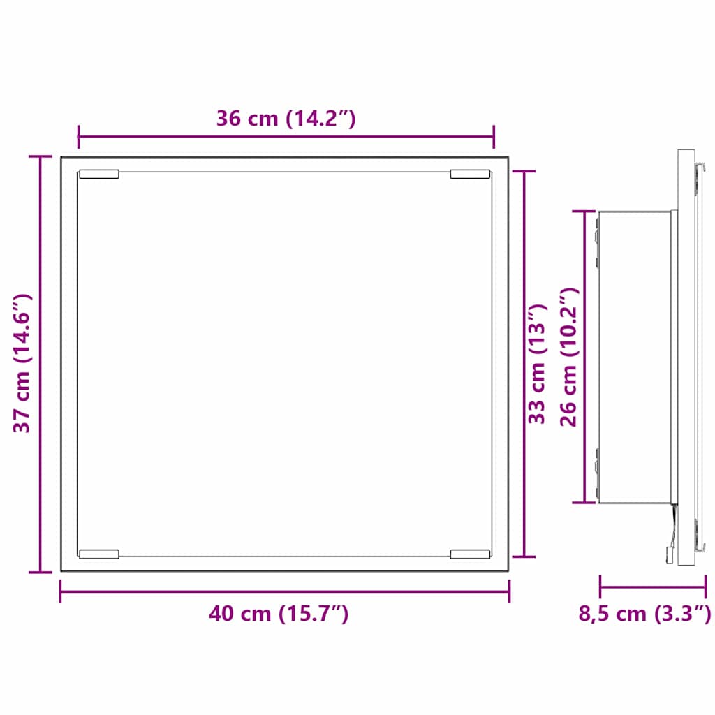 Specchio da bagno LED con specchio Rovere fumé 40 x 37 x 8.5 cm | homemem39