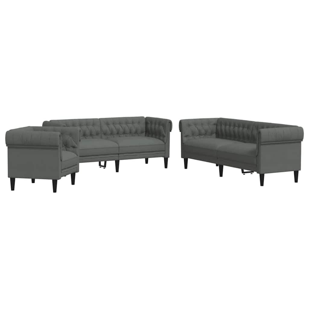Set di divani 3 pcs Grigio scuro Tessuto