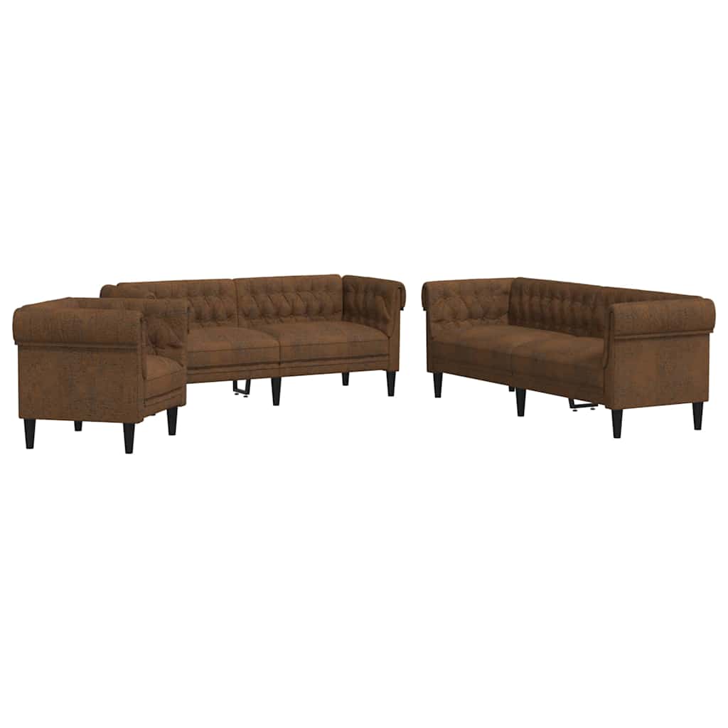 Set di divani 3 pcs Marrone 201.5 x 74.5 x 74.5 cm Tessuto