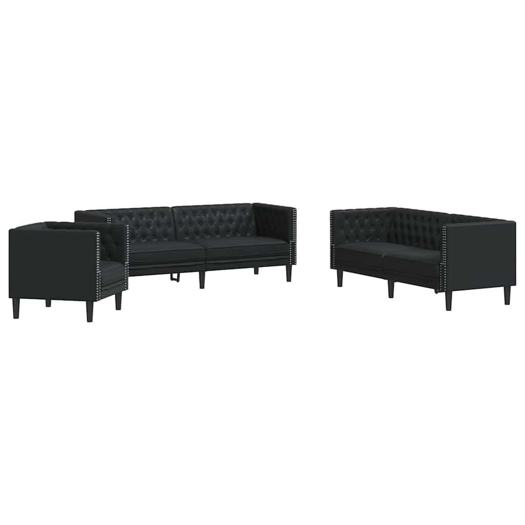Set di divani 3 pcs Nero 194 x 74.5 x 70.5 cm Pelle sintetica