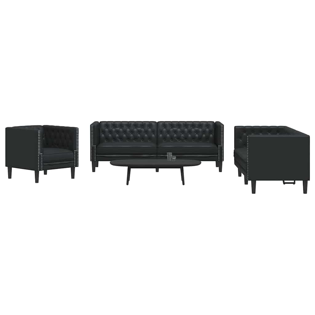 Set di divani 3 pcs Nero 194 x 74.5 x 70.5 cm Pelle sintetica