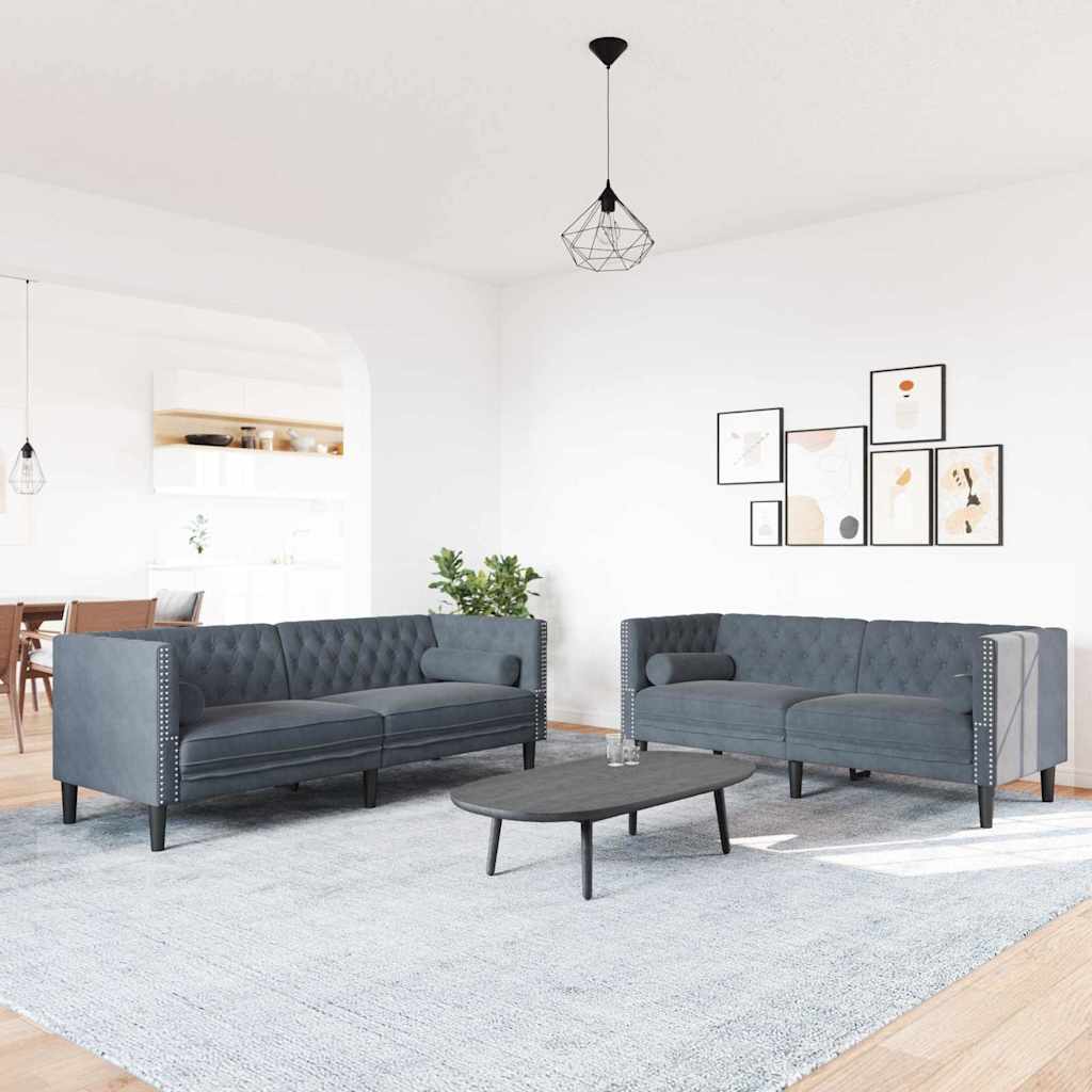 Set di divani 2 pcs Grigio scuro Velluto