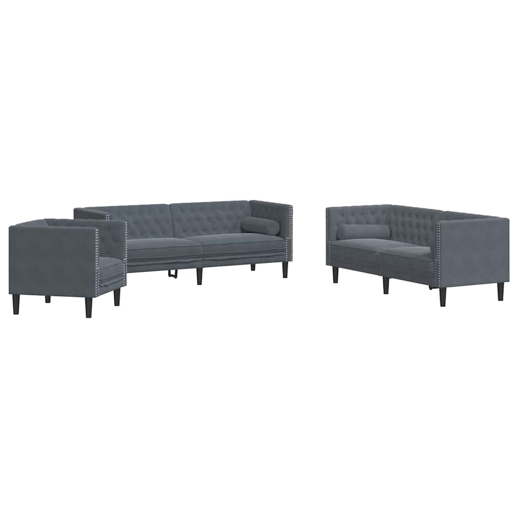 Set di divani 3 pcs Grigio scuro Velluto
