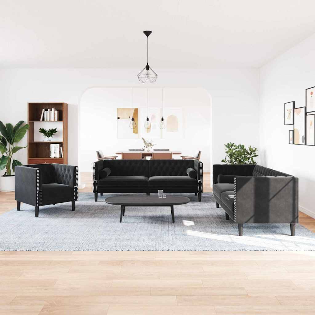 Set di divani 3 pcs Nero Velluto
