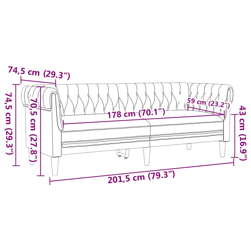 Divano Chesterfield Grigio scuro 201.5 x 74.5 x 74.5 cm Tessuto - homemem39