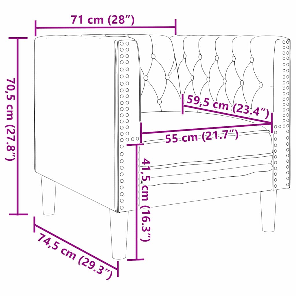 Divano Nero 74,5 x 71 x 70,5 cm PVC