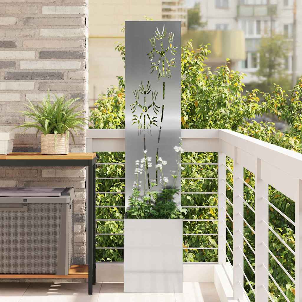 Vaso da Giardino con Pannello Decorativo Argento 32 x 140 cm