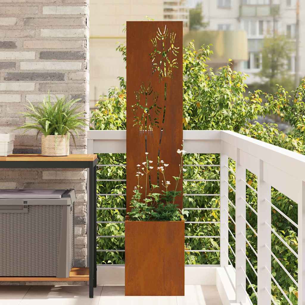 Vaso da Giardino con Pannello Decorativo Ruggine 32 x 140 cm