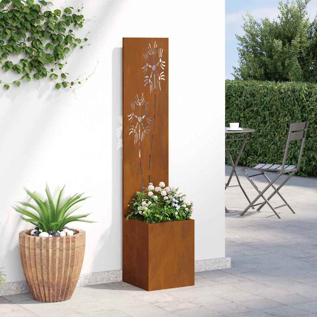 Vaso da Giardino con Pannello Decorativo Ruggine 32 x 140 cm