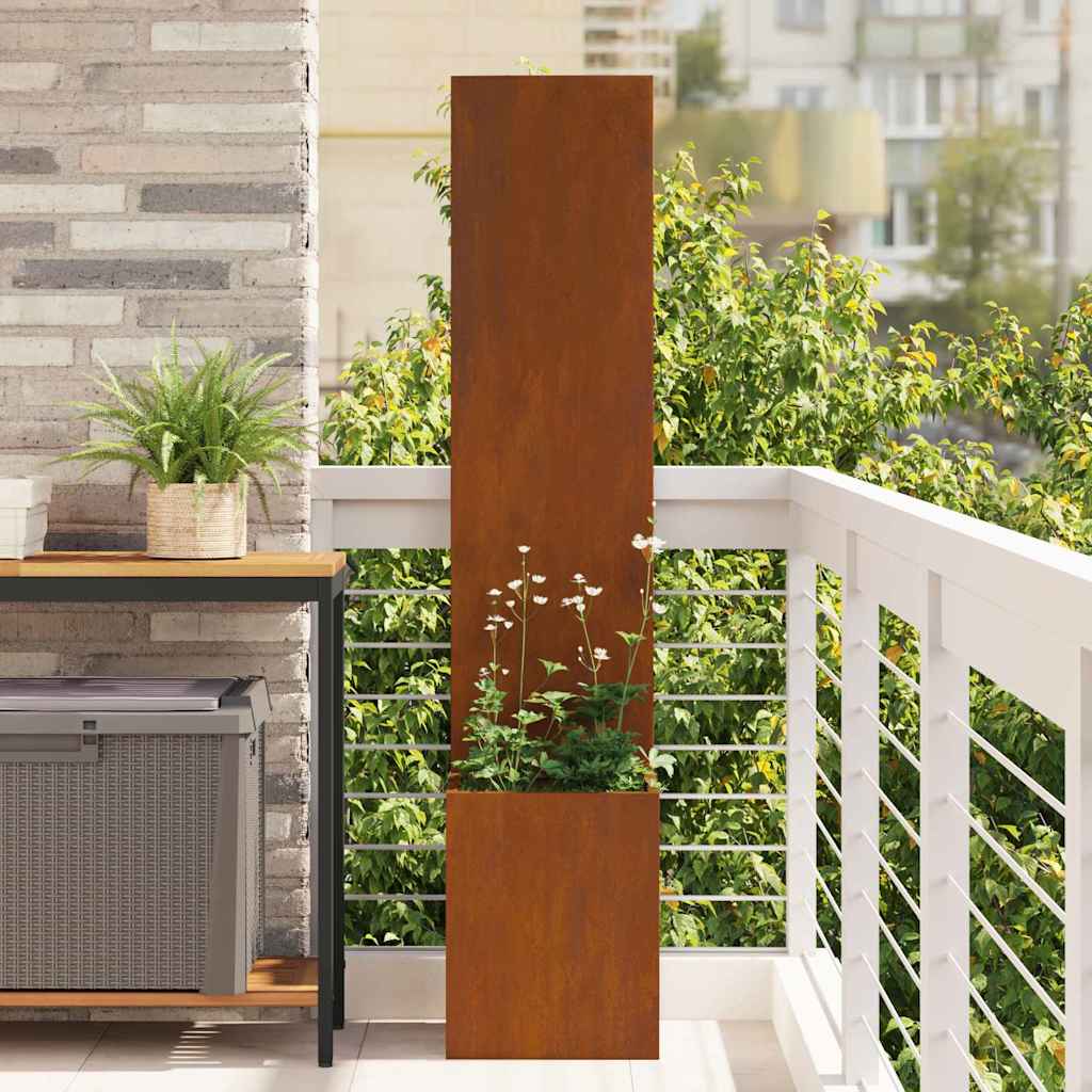 Vaso da Giardino con Pannello Decorativo Ruggine 32 x 140 cm