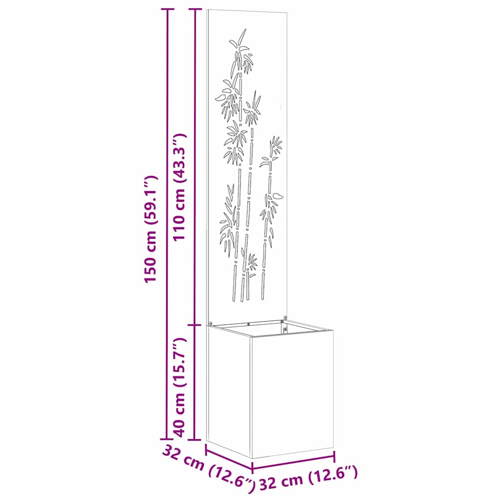 Vaso da Giardino con Pannello Decorativo Argento 32 x 140 cm