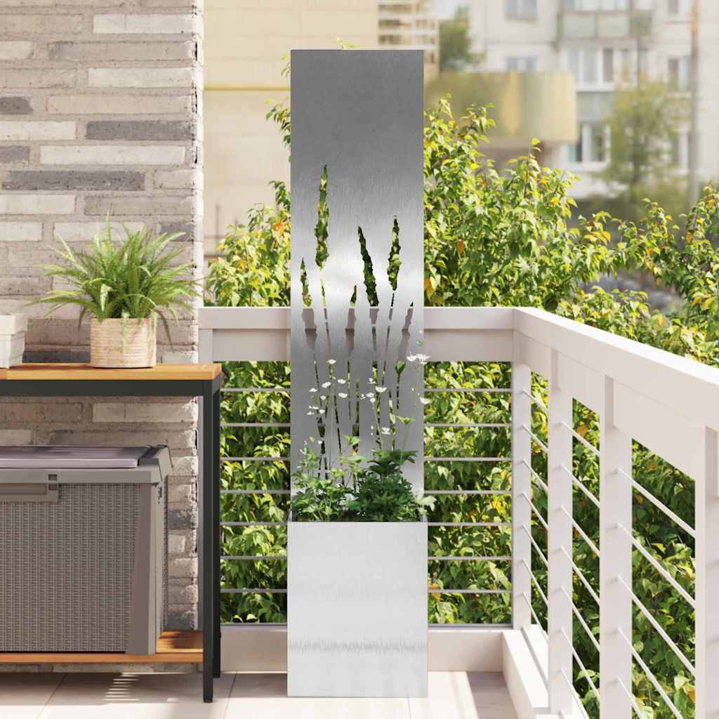 Vaso da Giardino con Pannello Decorativo Argento 32 x 140 cm