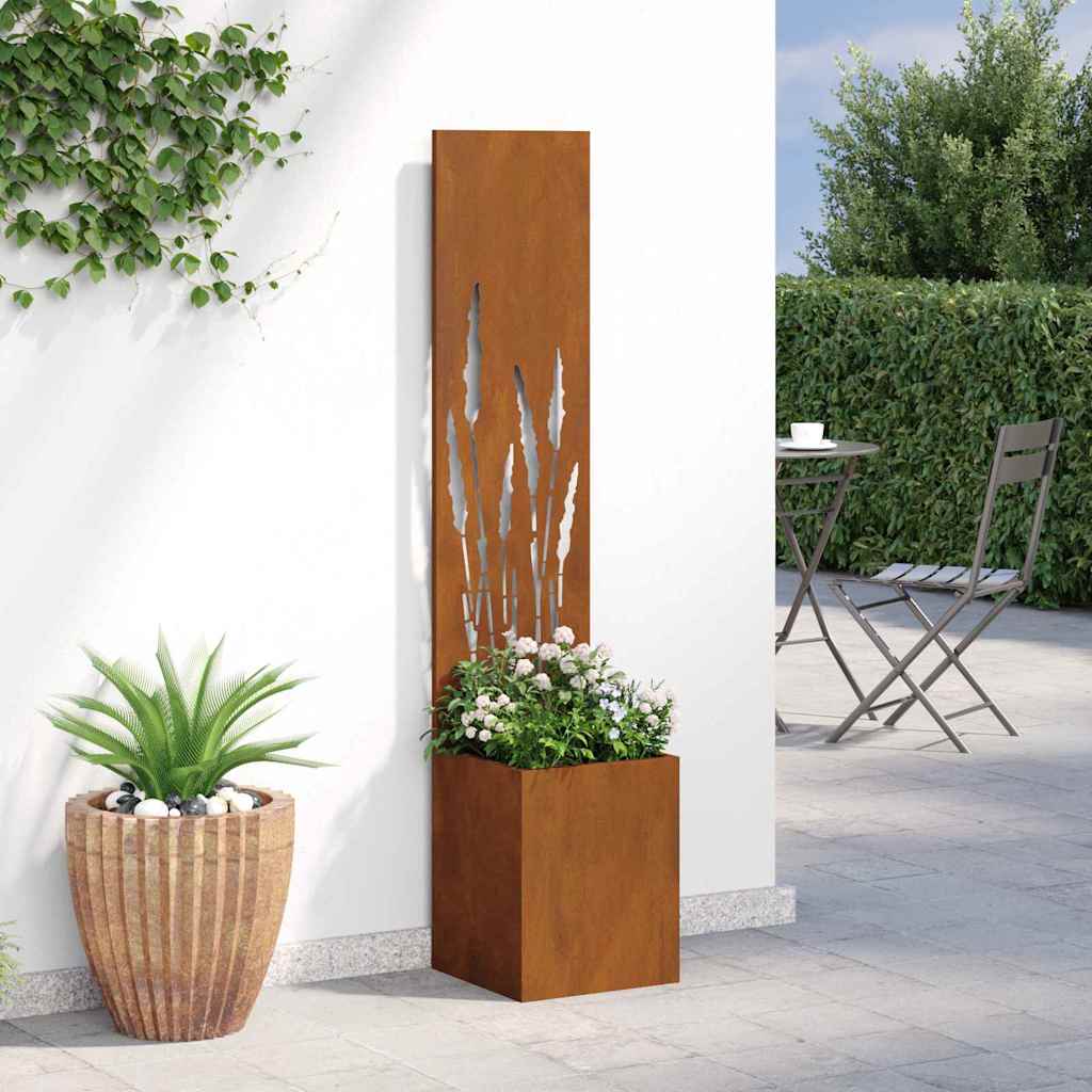 Vaso da Giardino con Pannello Decorativo Ruggine 32 x 140 cm