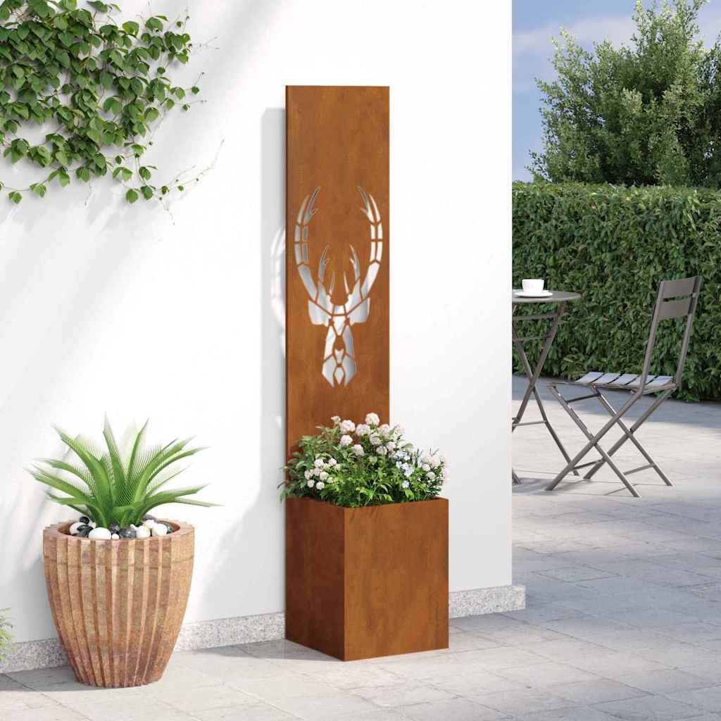 Vaso da Giardino con Pannello Decorativo Ruggine 32 x 140 cm