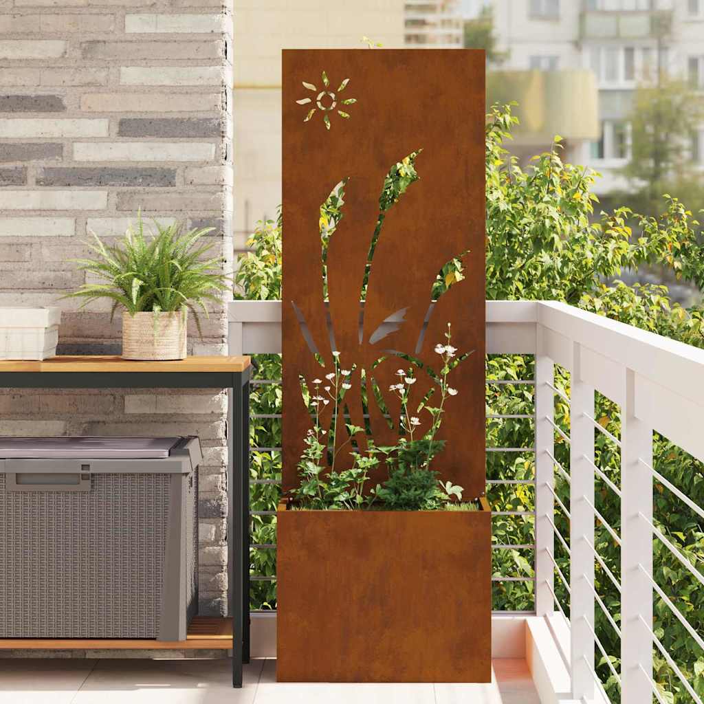 Vaso da Giardino con Pannello Decorativo Ruggine 50 x 140 cm