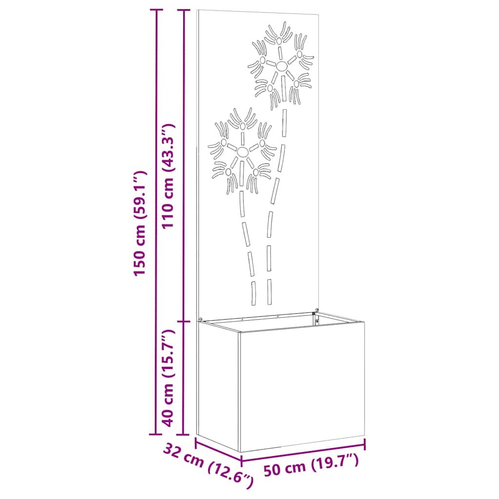 Vaso da Giardino con Pannello Decorativo Argento 50 x 140 cm