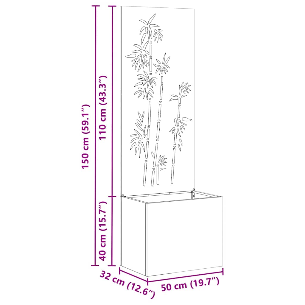 Vaso da Giardino con Pannello Decorativo Nero 50 x 140 cm