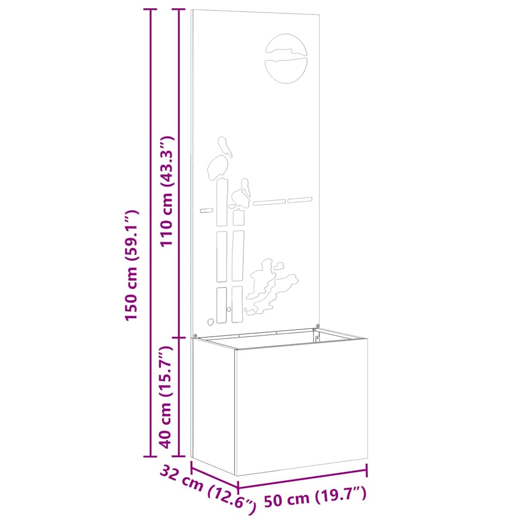 Vaso da Giardino con Pannello Decorativo Nero 50 x 140 cm