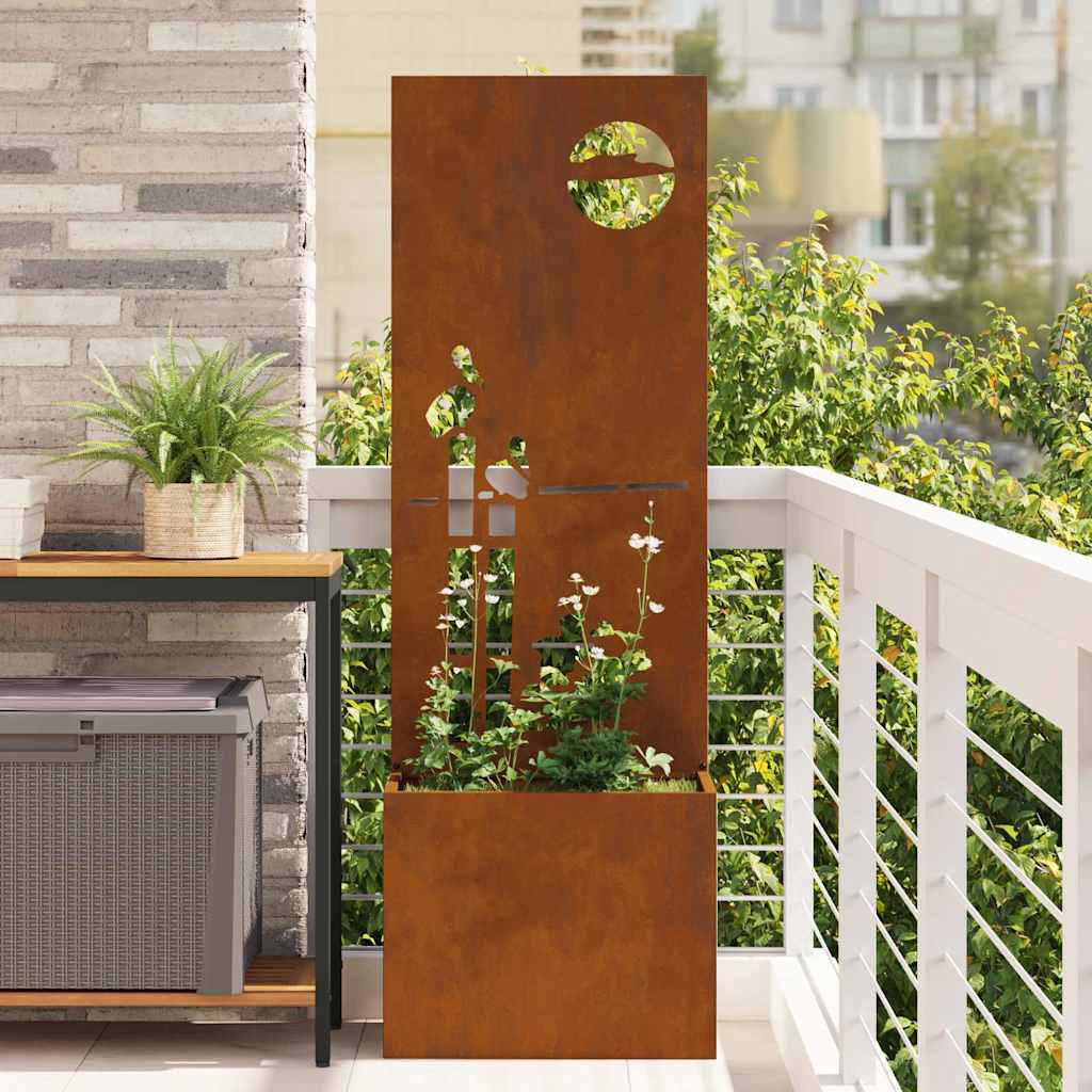 Vaso da Giardino con Pannello Decorativo Ruggine 50 x 140 cm