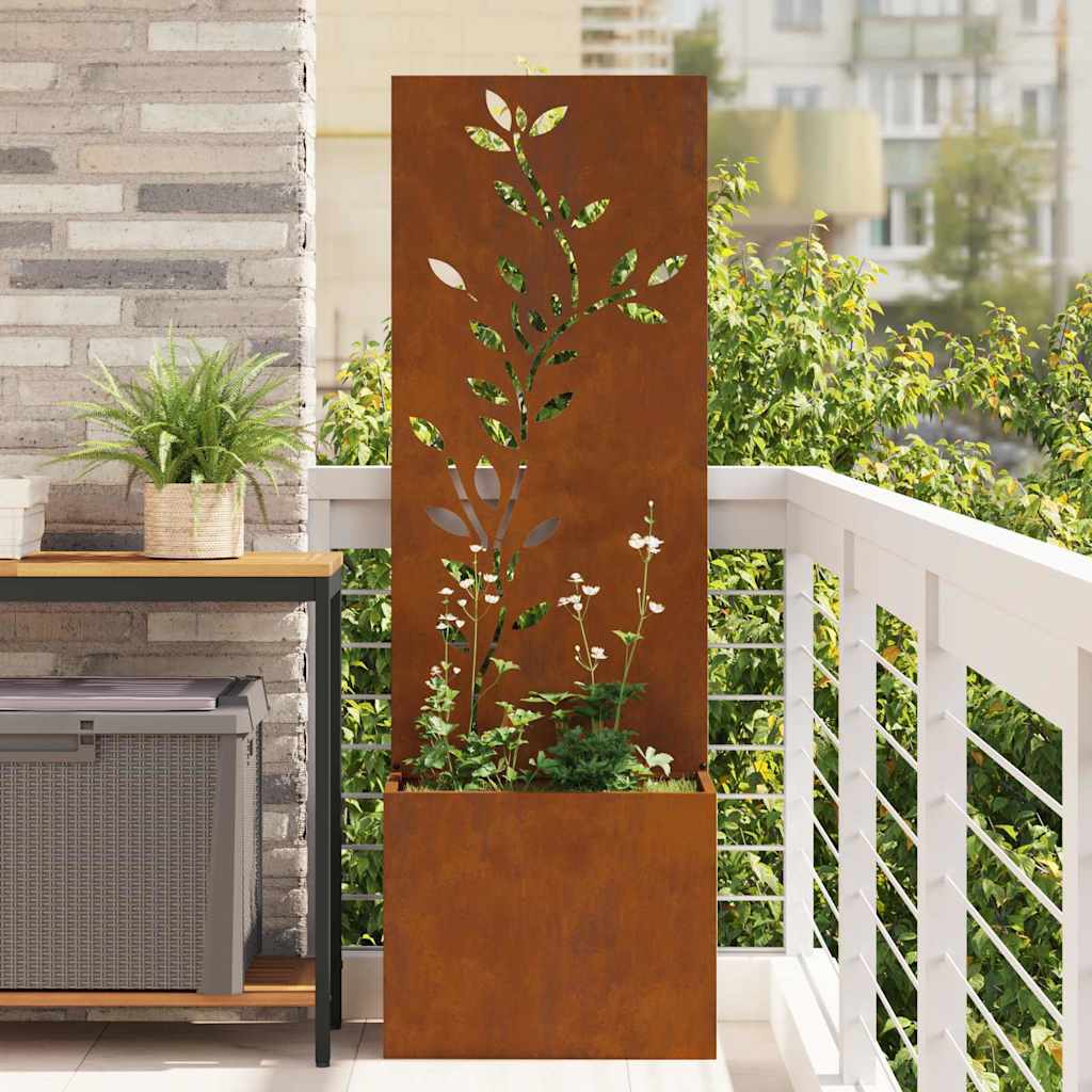 Vaso da Giardino con Pannello Decorativo Ruggine 50 x 140 cm