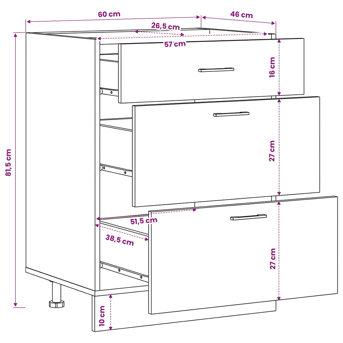 Base per Cucina Rovere Nero 60 x 46 x 81,5 cm Legno multistrato | homemem39