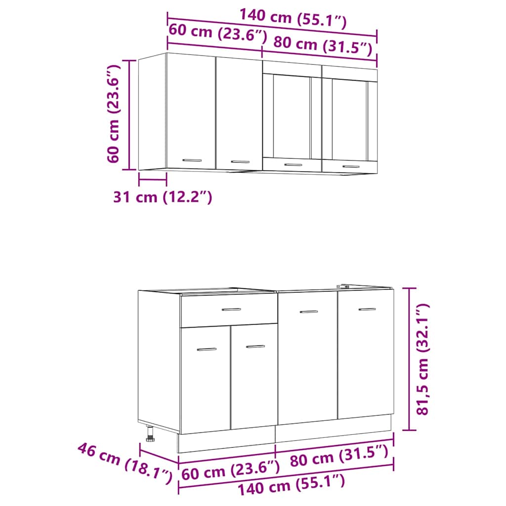 Unità Cucina LYON 4 pz Sonoma grigio Legno ingegnerizzato - homemem39