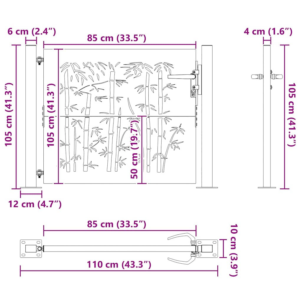 Cancello da giardino con blocco Nero 110 x 105 cm | homemem39