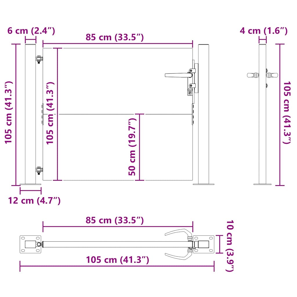 Cancello da giardino Nero 100 x 100 cm