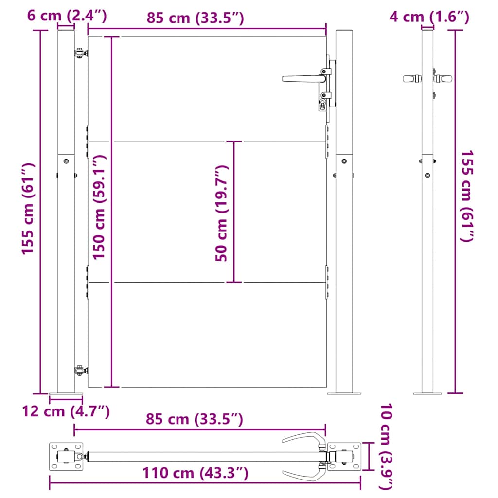 Cancello da giardino con blocco Nero 110 x 155 cm | homemem39