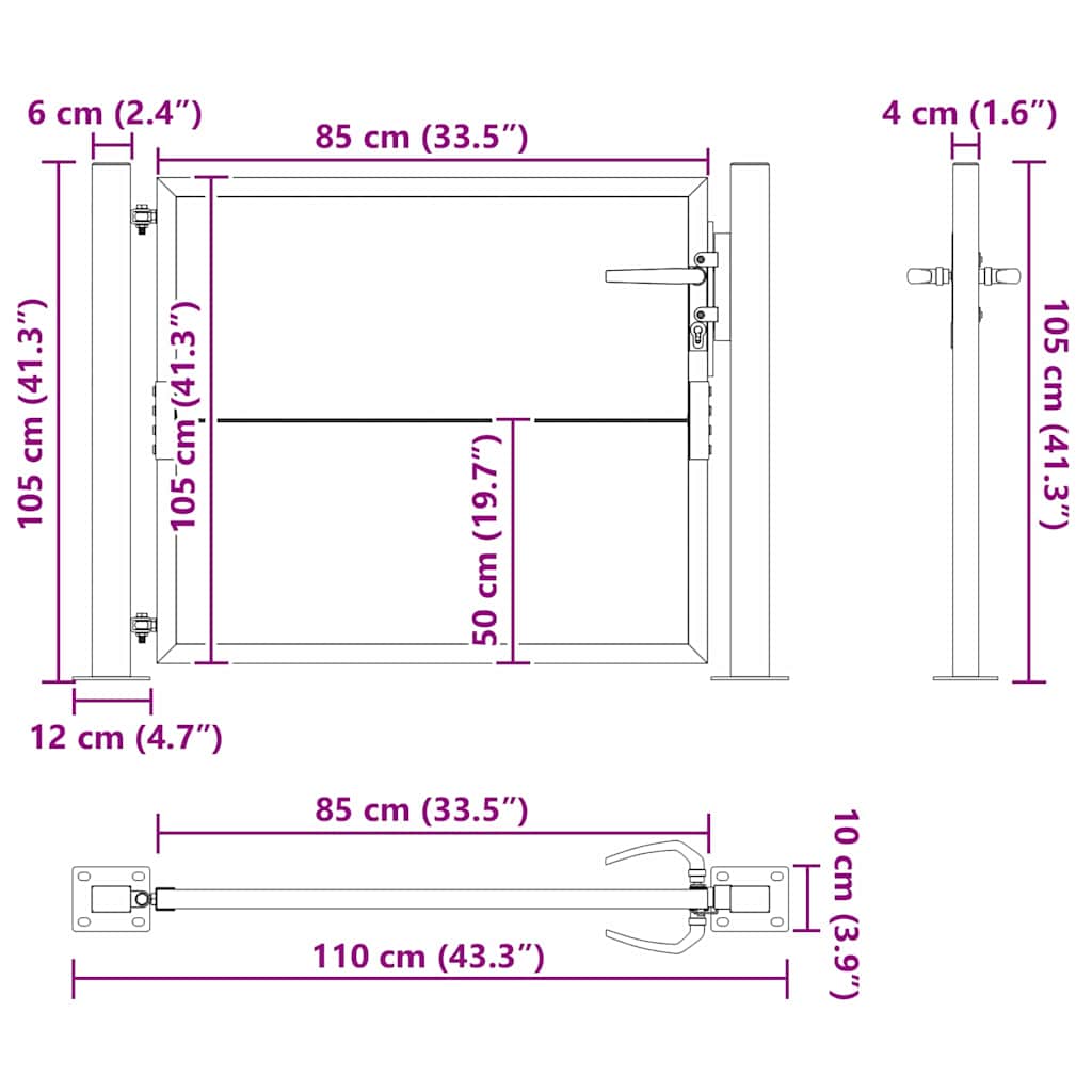Cancello da giardino con blocco Nero 110 x 105 cm | homemem39