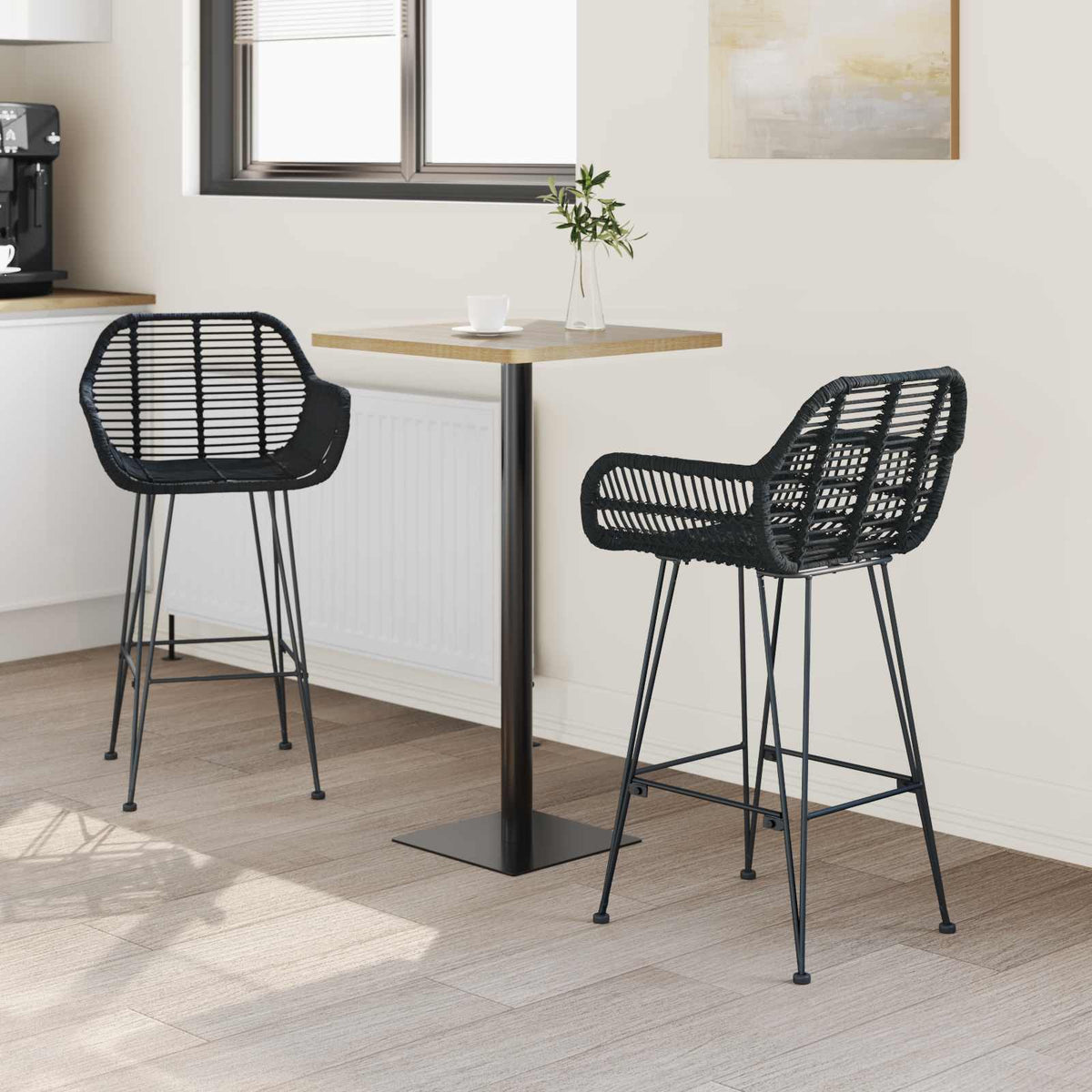 Sedia da Bar 2 pz Nero 55 x 52 x 92 cm Rattan e Ferro - homemem39