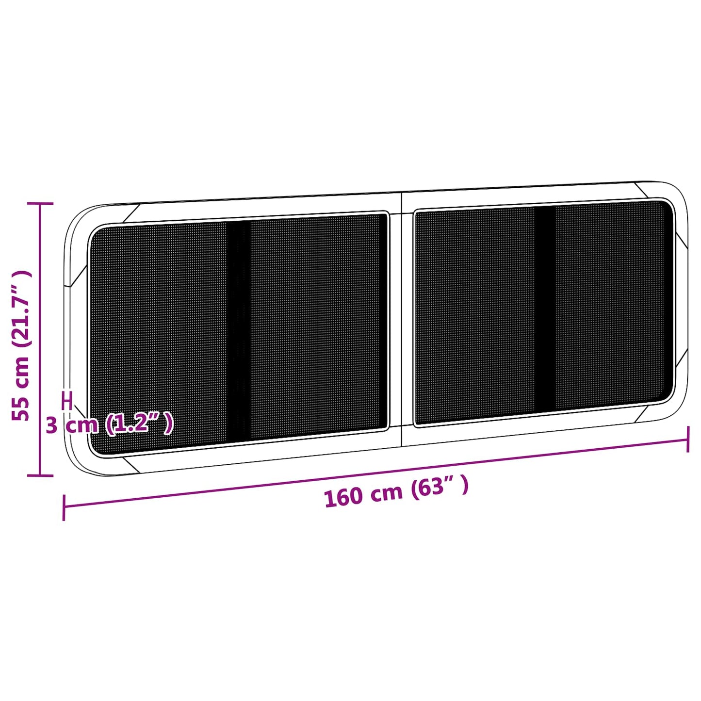 Testiera con testiera Nero 160 x 55 x 3 cm Rattan