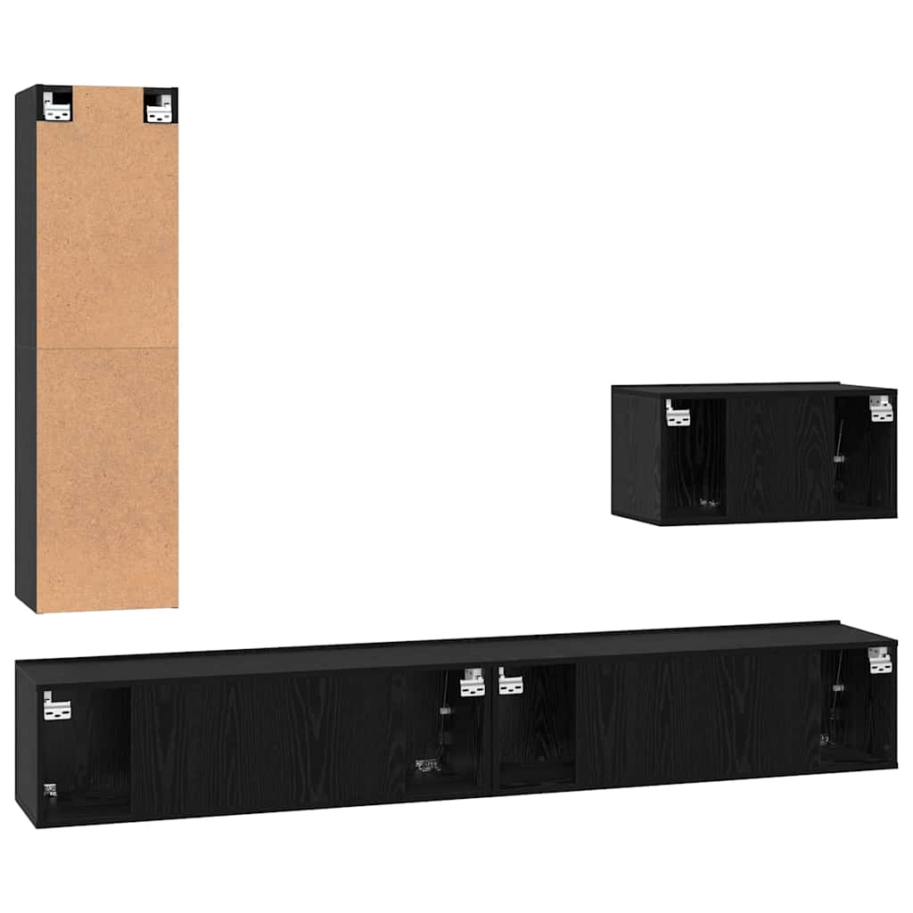 Set mobile TV 4 pz Rovere Nero Legno ingegnerizzato