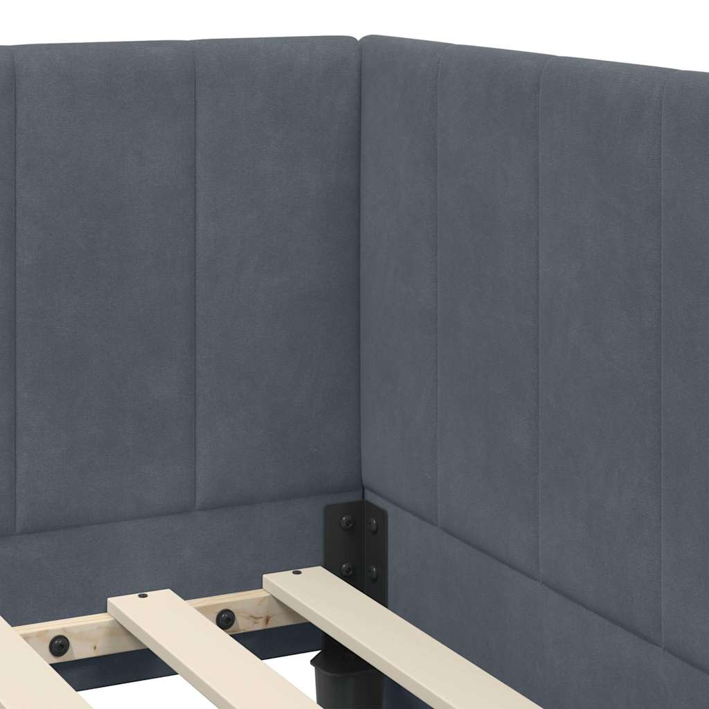 Cornice del letto ad angolo Grigio scuro 80 x 200 cm Velluto
