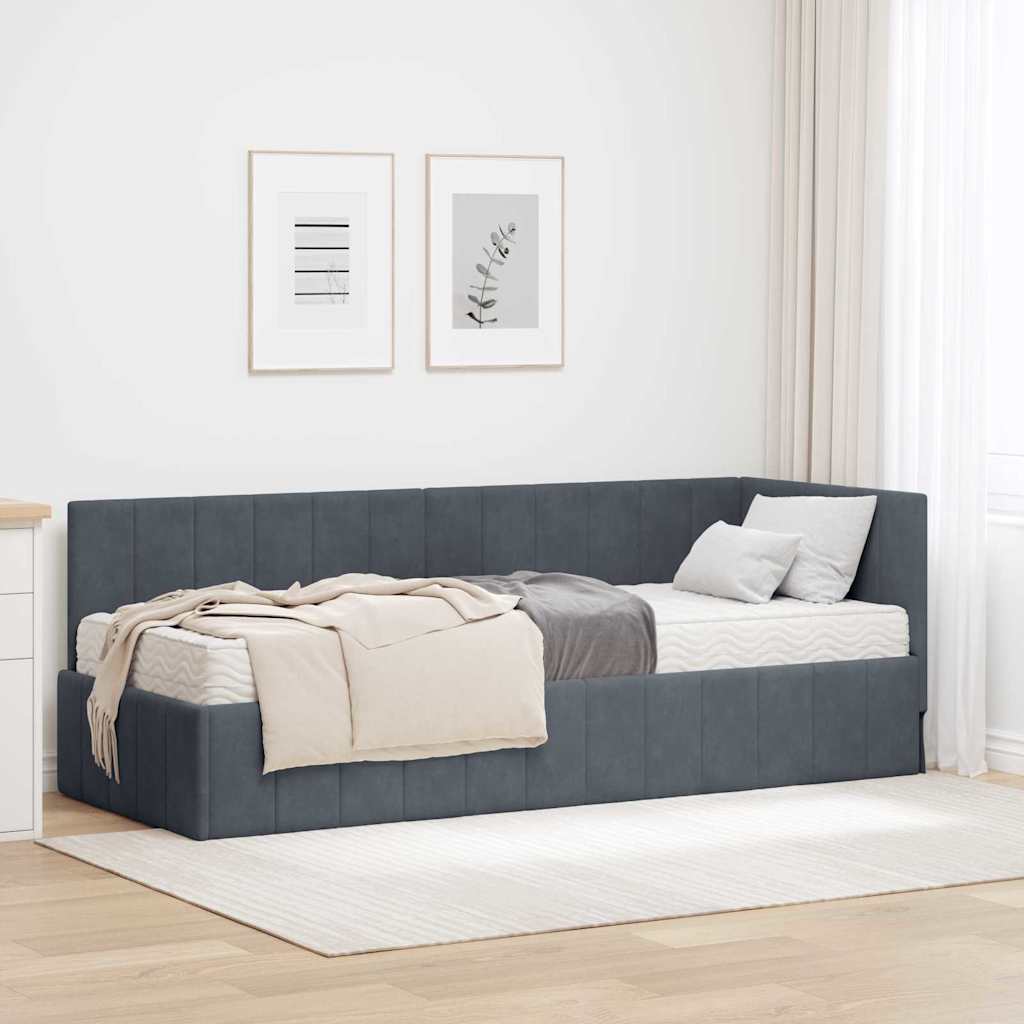 Cornice del letto ad angolo Grigio scuro 80 x 200 cm Velluto