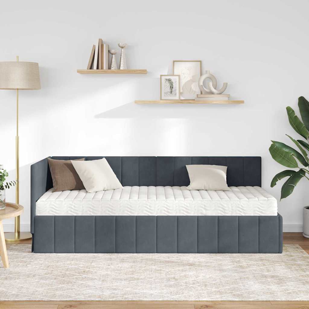 Cornice del letto ad angolo Grigio scuro 80 x 200 cm Velluto