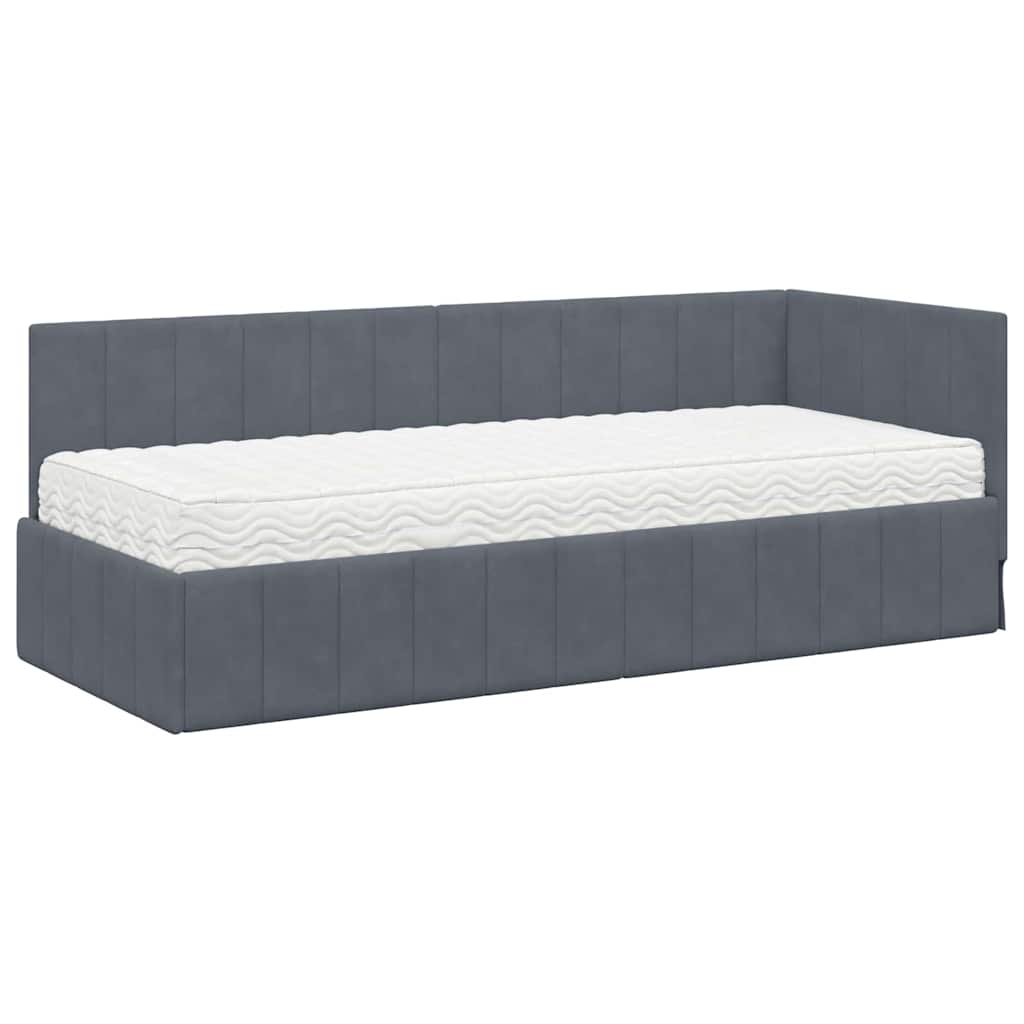Cornice del letto ad angolo Grigio scuro 80 x 200 cm Velluto