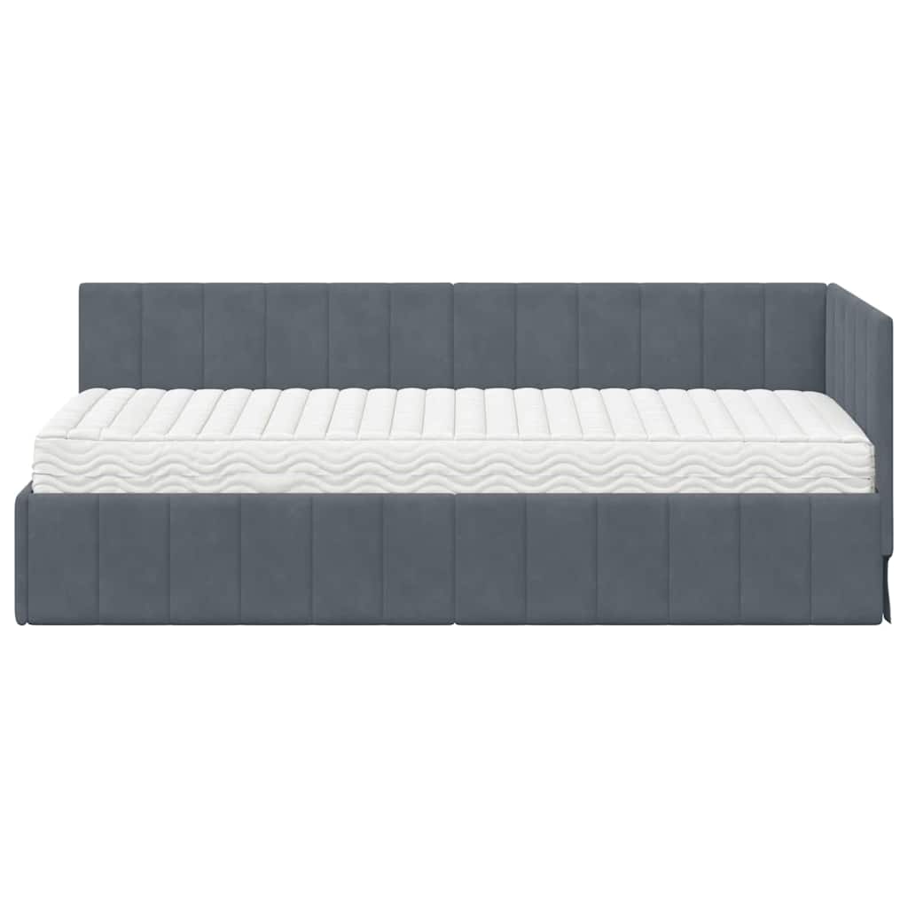Cornice del letto ad angolo Grigio scuro 80 x 200 cm Velluto