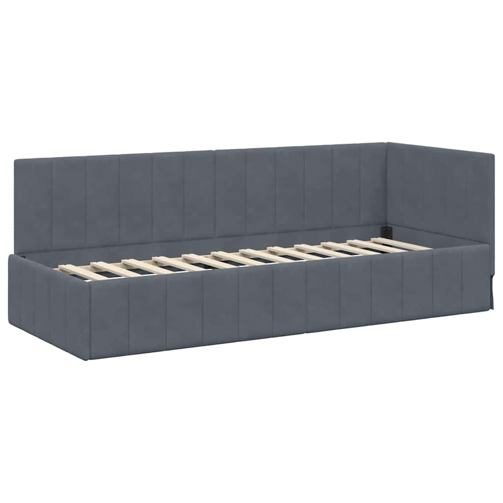 Cornice del letto ad angolo Grigio scuro 80 x 200 cm Velluto