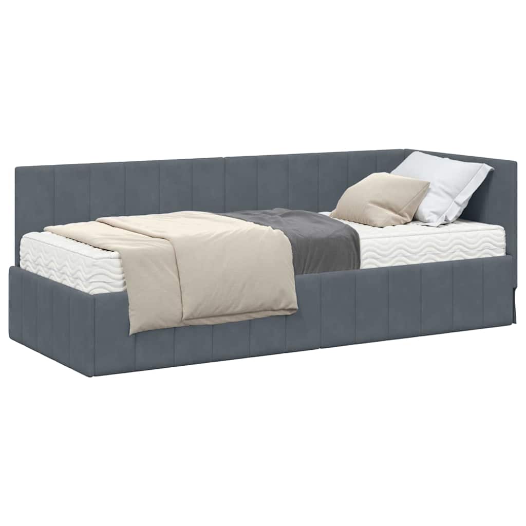 Cornice del letto ad angolo Grigio scuro 80 x 200 cm Velluto