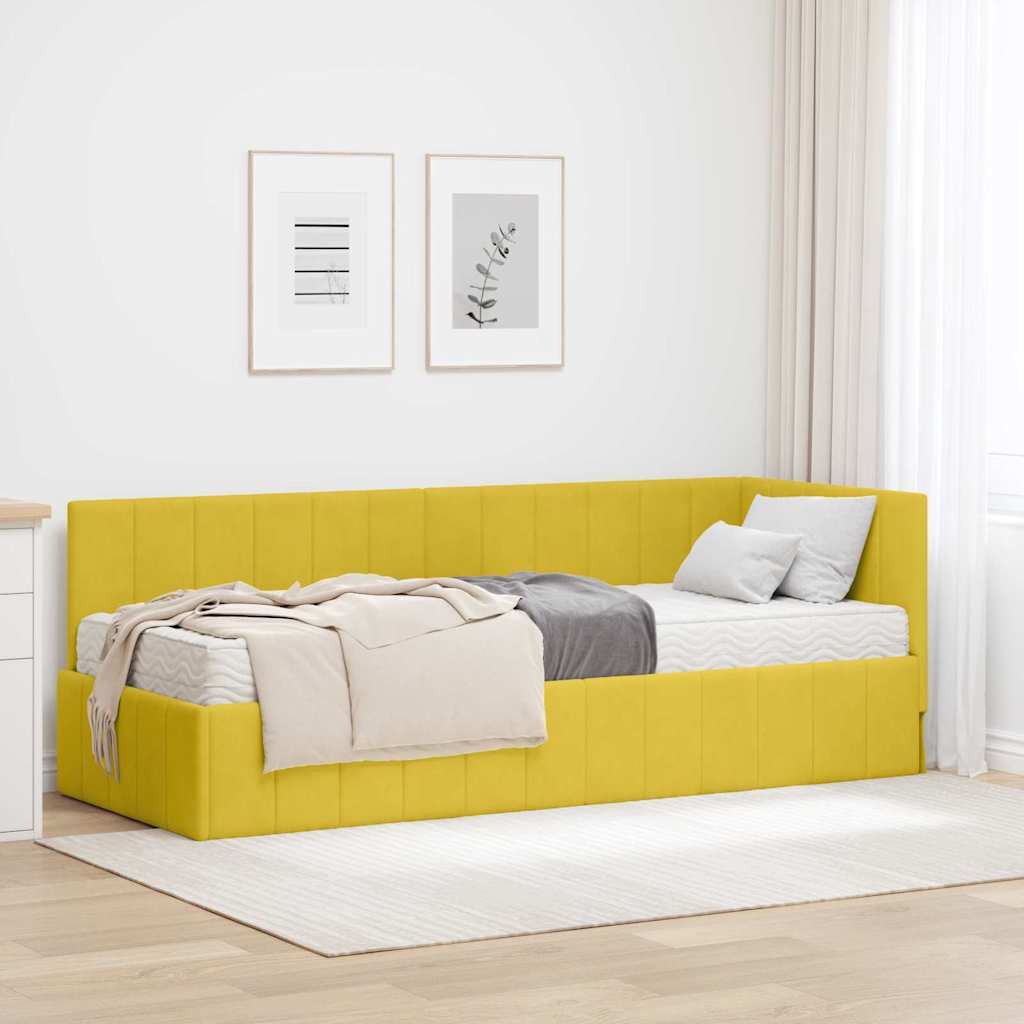 Cornice del letto ad angolo Giallo 80 x 200 cm Velluto
