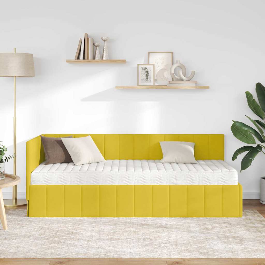 Cornice del letto ad angolo Giallo 80 x 200 cm Velluto
