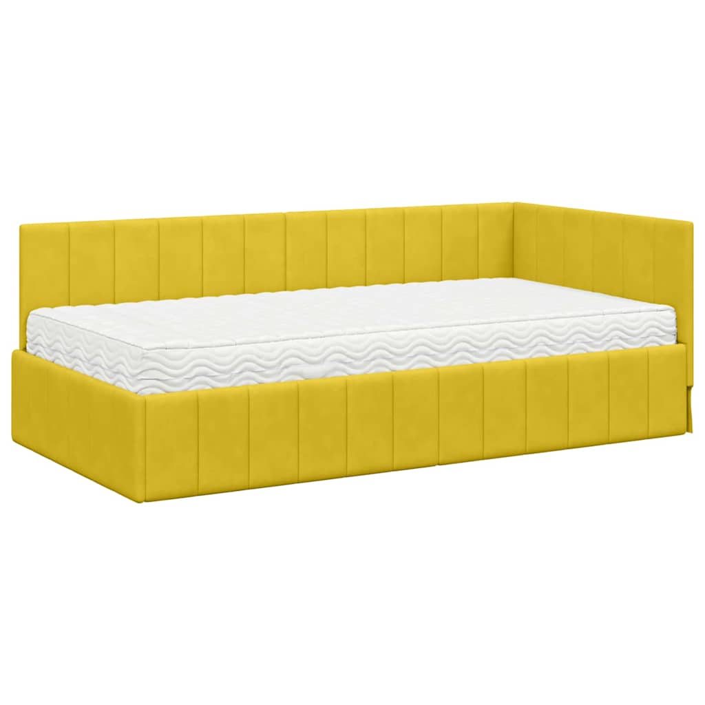 Cornice del letto ad angolo Giallo 90 x 190 cm Velluto