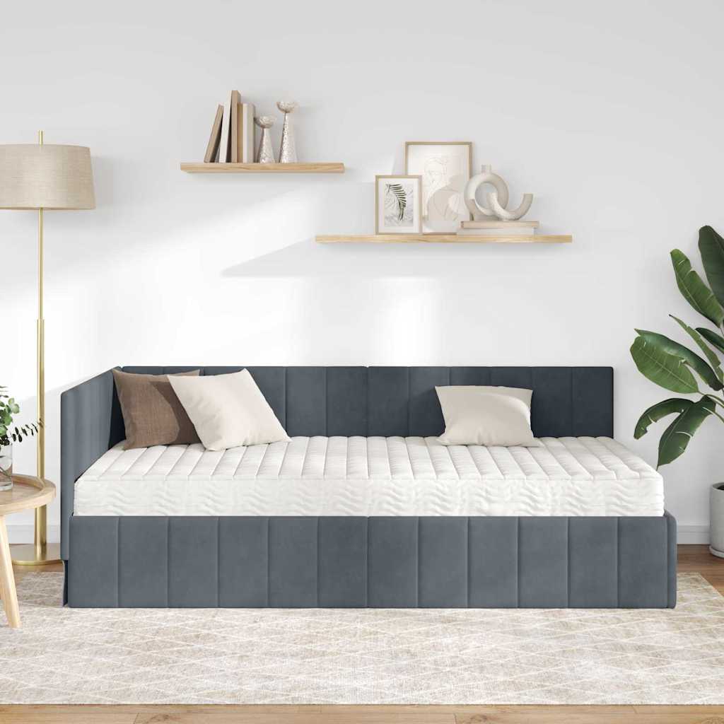 Cornice del letto ad angolo Grigio scuro 100 x 200 cm Velluto